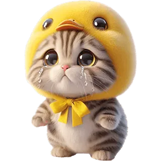 😢 cat, kitten, animal, cute, crying, sad, duck, hat whatsapp sticker