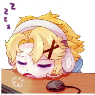 😪 ZZZ dormir, zzz, cansado, auriculares, ratón, ordenador, chibi, rubio telegram sticker