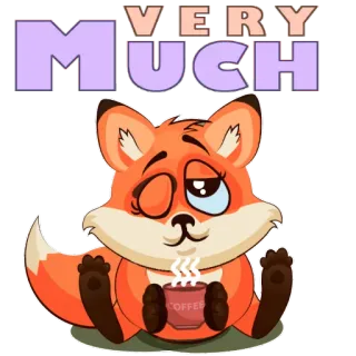 😀 VERY MUCH raposa, café, fofo, desenho animado, animal, relaxado, relaxante whatsapp sticker