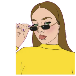 😎 wanita, kacamata hitam, mode, potret, ilustrasi, kecantikan whatsapp sticker