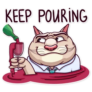 🍷 KEEP POURING kucing, anggur, menuang, alkohol, minum, humor, kartun whatsapp sticker