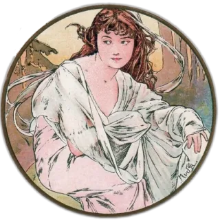 🍖 Jugendstil, Frau, Illustration, Vintage, Mucha, Kunstwerk, Gemälde telegram sticker