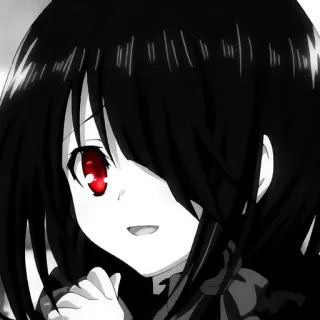 ❤️ anime, ragazza, capelli scuri, occhi rossi, cartone animato telegram sticker