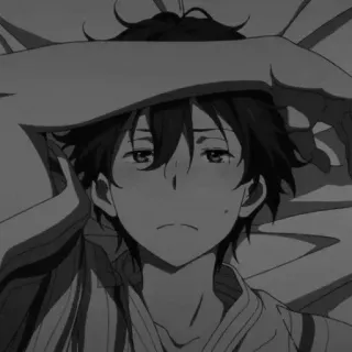 🕸 Anime, Menino, Triste, Cansado, Monocromático telegram sticker
