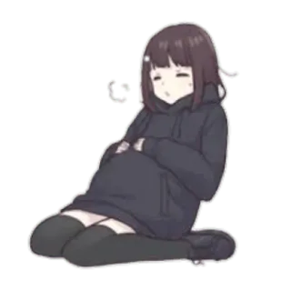 😀 Anime, Chica, Sentada, Sudadera con capucha, Kawaii, Lindo whatsapp sticker