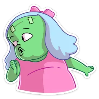 🏃‍♂️ zombie, dessin animé, fille, vert, mignon, monstre telegram sticker