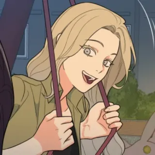 ♥️ mulher, desenho animado, cabelo loiro, balanço, sorrindo, personagem telegram sticker