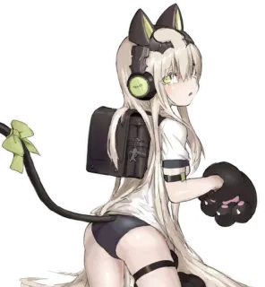 😍 anime, catgirl, ears, tail, gloves, backpack whatsapp sticker
