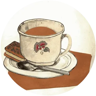 🌸 чашка, чай, ложка, книга, напиток, пить, отдых telegram sticker
