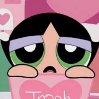 😩 Buttercup Powerpuff Girls Trash Cartone animato, Triste, Ragazza, Rosa, Personaggio telegram sticker