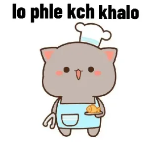 😋 lo phle kch khalo 猫, シェフ, 魚, かわいい, エプロン, 漫画 whatsapp sticker