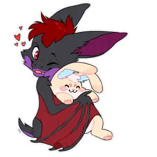 🐰 murciélago, lindo, corazones, animal, dibujos animados, kawaii, peludo telegram sticker