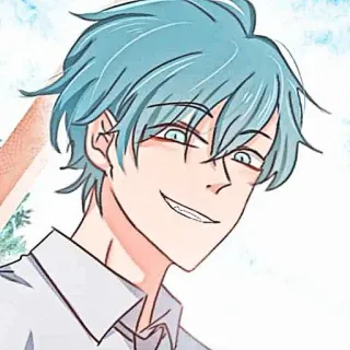 🎸 อนิเมะ, มังงะ, การ์ตูน, ตัวละคร, ยิ้ม, ยิ้มเยาะ, ผมสีฟ้า telegram sticker