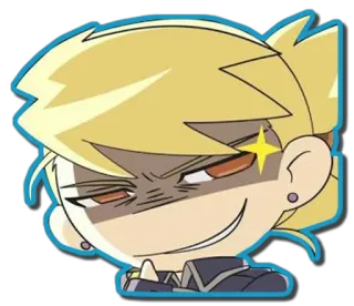 😈 อนิเมะ, มังงะ, การ์ตูน, ตัวละคร, ยิ้มเยาะ, สีหน้า, ผมบลอนด์ telegram sticker