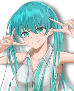 ✌️ Hatsune Miku Anime, Chica, Personaje, Signo de paz, Pelo azul telegram sticker