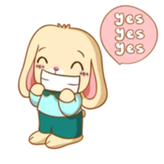😌 yes yes yes coelho, desenho animado, fofo, sim, feliz, coelho telegram sticker