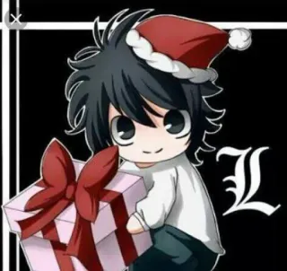 🎅 L Death Note L, Death Note, Anime, Manga, Noël, Cadeau, Chibi whatsapp sticker