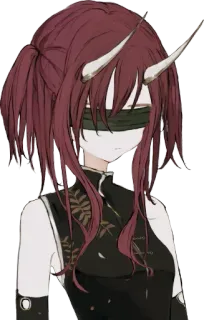 🐮 Anime, Personnage, Démon, Cornes, Bandeau, Fille, Cheveux noirs telegram sticker