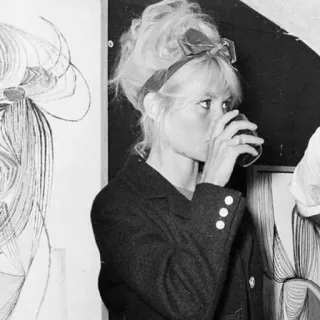 ➿ mulher, bebendo, preto e branco, retrato, vintage, arte telegram sticker