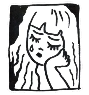 😒 triste, pleurer, fille, émotions, dessin animé, autocollant whatsapp sticker