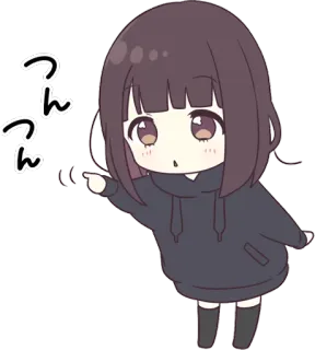 👈 っんっん 애니메이션, 귀여운, 소녀, 후드티, 가리키는, 일본어 whatsapp sticker