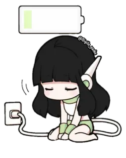 🔋 @Sigile_packs Dibujos animados, Anime, Batería baja, Cansado, Lindo, Kawaii, Soñoliento, Arte digital telegram sticker