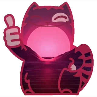 👍 gatto, pollice in su, tramonto, rosso, geometrico, vaporwave, carino telegram sticker