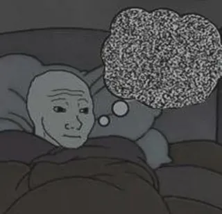 😇 wojak, mem, smutny, łóżko, myślący, monochromatyczny telegram sticker