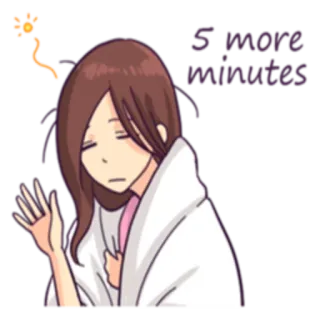 ⏰ 5 more minutes sleepy, tired, anime, girl, blanket, morning, cartoon, rest telegram sticker
