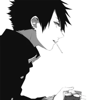 😕 Anime, Ragazzo, Lecca lecca, Bianco e nero, Monocromo telegram sticker