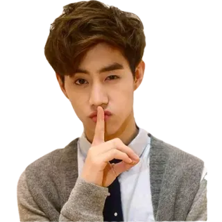 🙊 man, korean, finger to lips, shush gesture, grey cardigan, portrait telegram sticker
