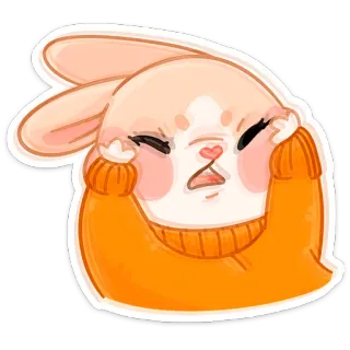 😑 토끼, 귀여운, 화난, 스트레스, 만화, 동물, 주황색 telegram sticker
