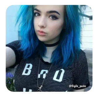 🦋 BAD fille, cheveux bleus, mauvais, ado whatsapp sticker