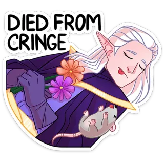 😑 DIED FROM CRINGE cringe, gestorben, humor, elfe, maus, blumen telegram sticker