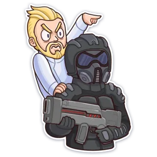 😠 cartoon, pointing, soldier, futuristic, man telegram sticker