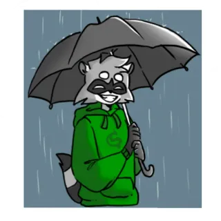 🌧 raton laveur, parapluie, pluie, dessin animé, animal, mignon, autocollant, personnage whatsapp sticker