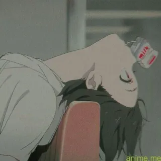 🖤 Anime, Chłopak, Mleko, Zmęczony, Śpiący, Odpoczynek telegram sticker