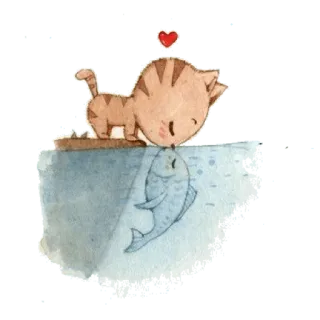 🐟 แมว, ปลา, หัวใจ, รัก, สัตว์, น่ารัก telegram sticker