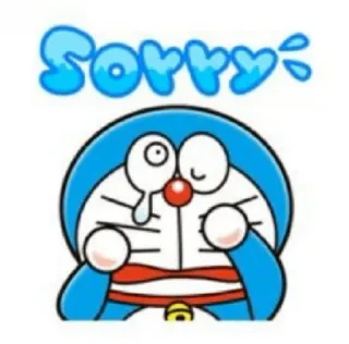 😢 Doraemon Sorry! xin lỗi, dễ thương, hoạt hình, robot, buồn, xanh dương, Doraemon whatsapp sticker