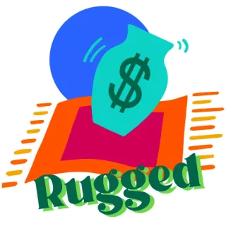 🕳 Rugged ทนทาน, ดอลลาร์, กระเป๋า, พรม, วงกลมสีน้ำเงิน, เงิน telegram sticker
