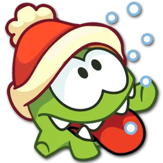 ❄ Om Nom Cut the Rope 옴 놈, Cut the Rope, 겨울, 크리스마스, 만화, 게임 telegram sticker