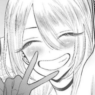 😁 fille anime, signe de paix, souriant, joyeux, manga, mignon telegram sticker