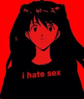 👎 i hate sex anime, chica, rojo, negro, texto, sarcástico telegram sticker