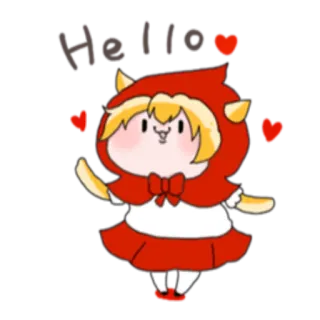 🙂 Hello bonjour, mignon, dessin animé, chaperon rouge, animé, kawaii telegram sticker