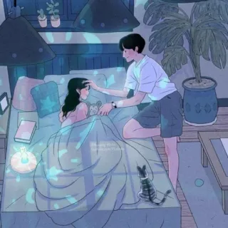 💕 pareja, dormitorio, amor, relación, lindo, dibujos animados, romántico telegram sticker