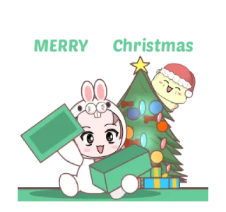 🌲 Merry Christmas Weihnachten, Feier, Feiertag, Geschenke, Cartoon, Kaninchen, Festlich telegram sticker