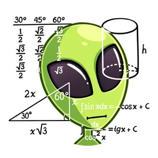 🤔 30° 45° 60°
1 √2 √3
---
22 2
√3 √2 1
---
2 2 2
√3
h
2x
60°
Jsin xdx = -cosx + C
30°
S
dx 2 =tgx + C
COS X Alien, Mathe, Geometrie, Formeln, Bildung, Wissenschaft telegram sticker
