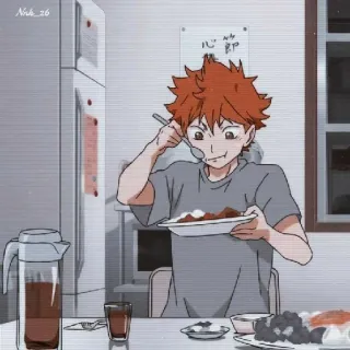 🍜 Hinata Shoyo Haikyuu!! Anime, Chico, Comiendo, Comida, Dibujos animados, Hinata Shoyo telegram sticker