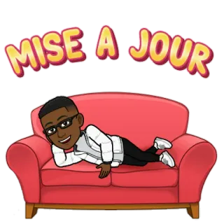 🔜 MISE A JOUR アップデート, ソファ, リラックス, bitmoji, 漫画 telegram sticker