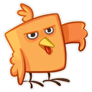 👎 만화 새, 네모 새, 주황색 새, 바보, 캐릭터, 애니메이션, 스티커 telegram sticker